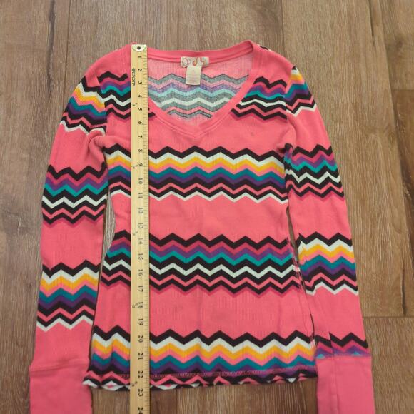 VTG OP Sport Women's Medium Sweater Aztec Pink Colorful Stripe Fair Isle V-Neck - Picture 4 of 7